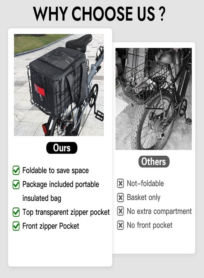 RAYMACE Bike Basket Rear with Cooler Bag and Cargo Net,Waterproof Cover,Folding Bicycle Basket, Quick Release Design Ebike Basket for Adult, Storage Groceries,Bento Lunch,Fruit - Image 3