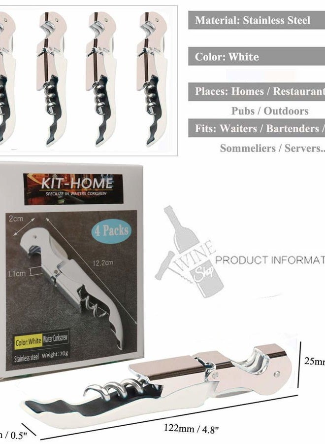 Kit-Home 4 Packs Professional Waiter Corkscrew Wine Openers Set,Upgraded With Heavy Duty Stainless Steel Hinges Wine Key for Restaurant Waiters, Sommelier, Bartenders (White 4 Packs) - Image 2