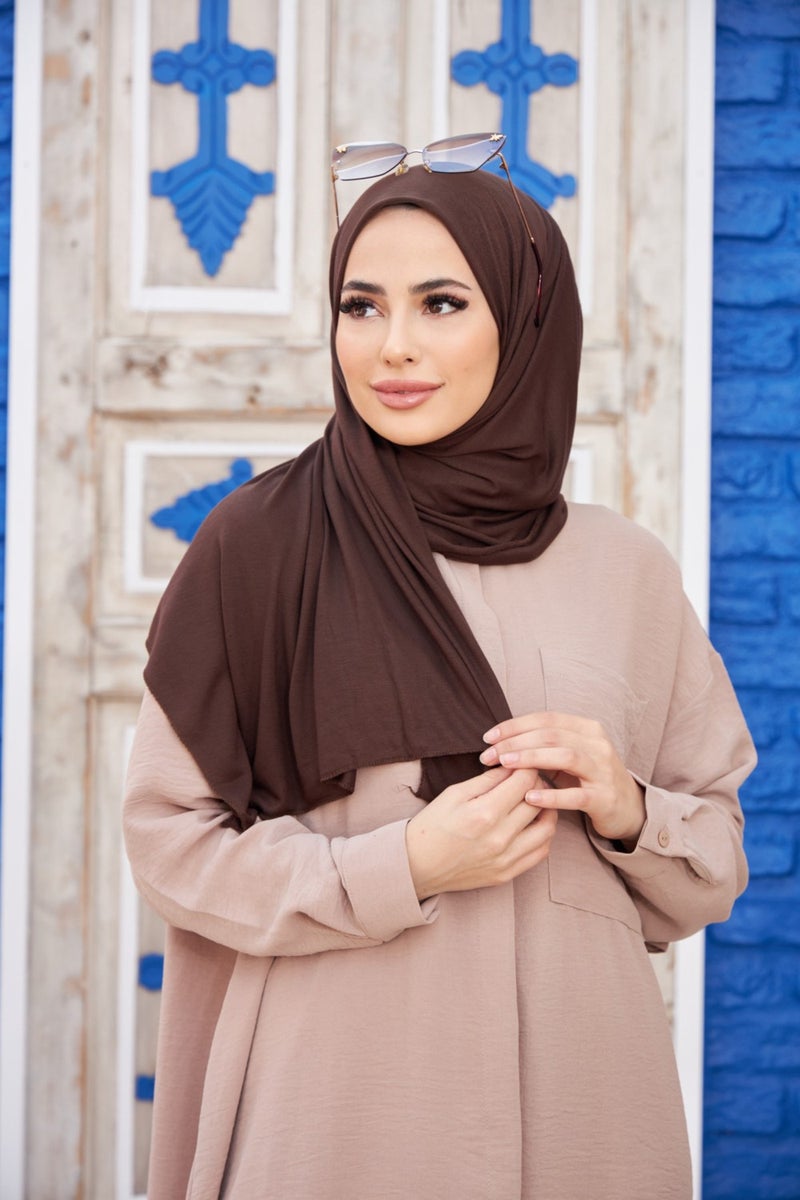 Naciye Sultan Hijab Combed Cotton Shawl Bitter Brown  - Image 2