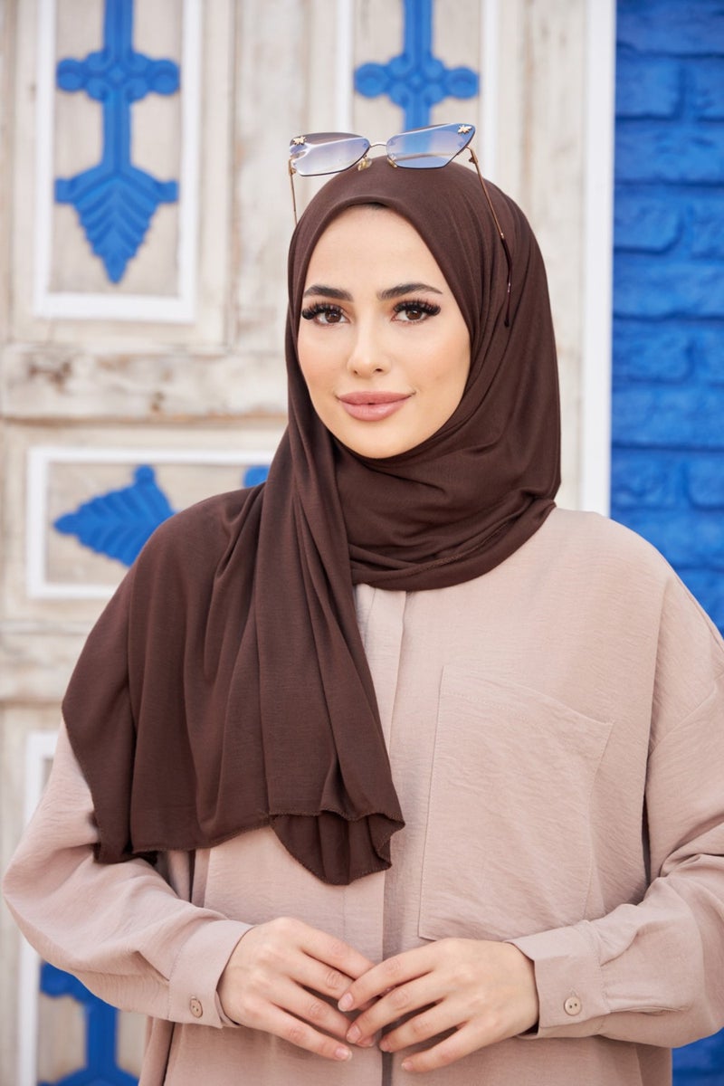 Naciye Sultan Hijab Combed Cotton Shawl Bitter Brown  - Image 1
