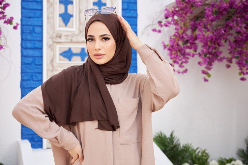 Naciye Sultan Hijab Combed Cotton Shawl Bitter Brown  - Image 4