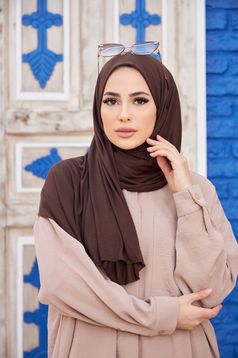 Naciye Sultan Hijab Combed Cotton Shawl Bitter Brown  - Image 3