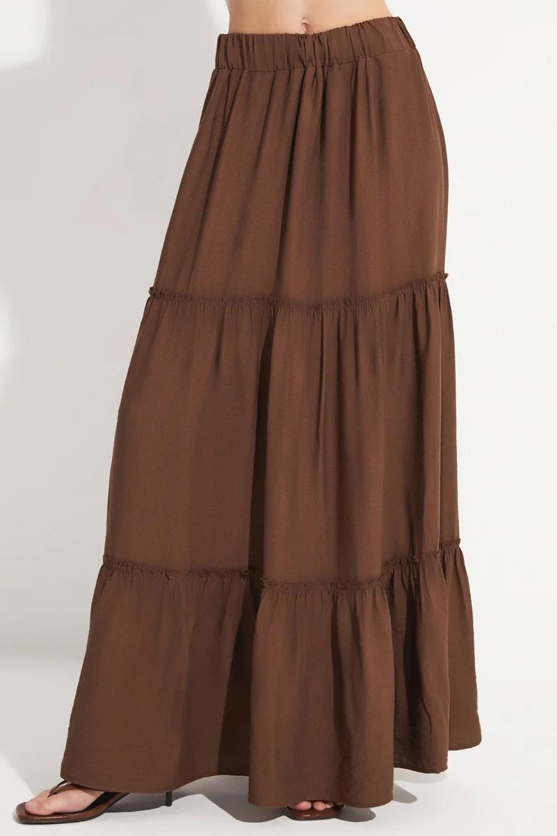 JUNE Exclusive Elastic Waist Viscose Blend Maxi Skirt