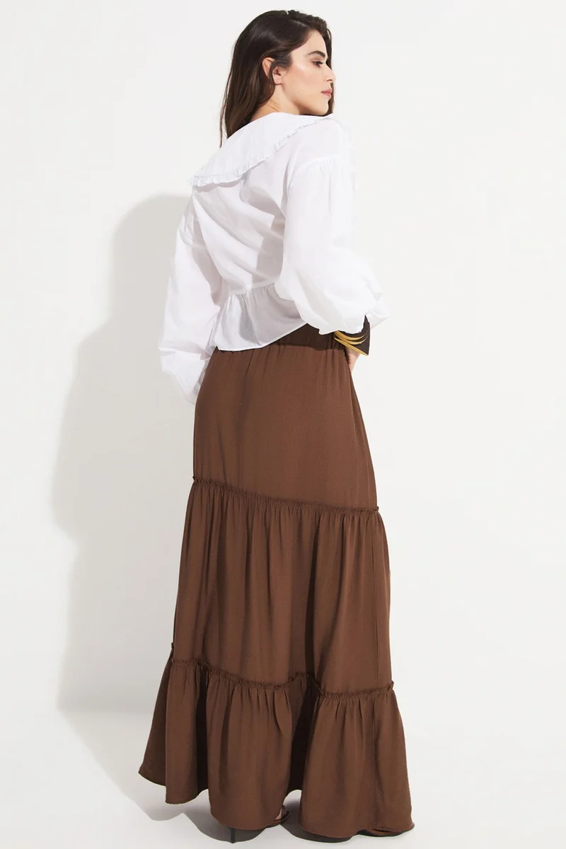 JUNE Exclusive Elastic Waist Viscose Blend Maxi Skirt