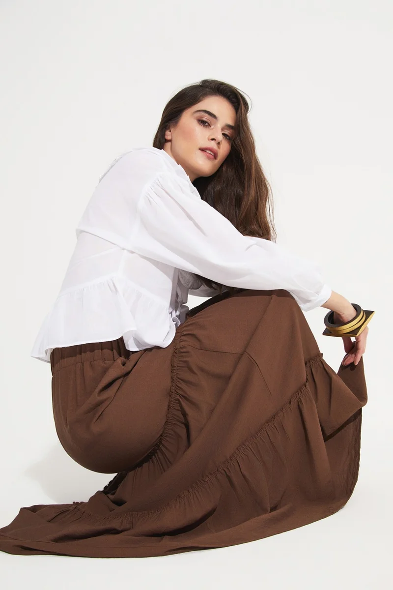 JUNE Exclusive Elastic Waist Viscose Blend Maxi Skirt