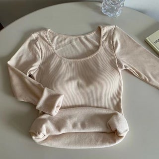 Autumn and Winter brushed long-sleeved T-shirt with chest pad thermal underwear shoulder thickened inner wear slim slimming square collar bottoming shirt Apricot - pzsku/Z4E18EB5E65EE9B2EBC32Z/45/1746207786/f9a5b44b-0e32-4b25-ae9e-98bac69042db