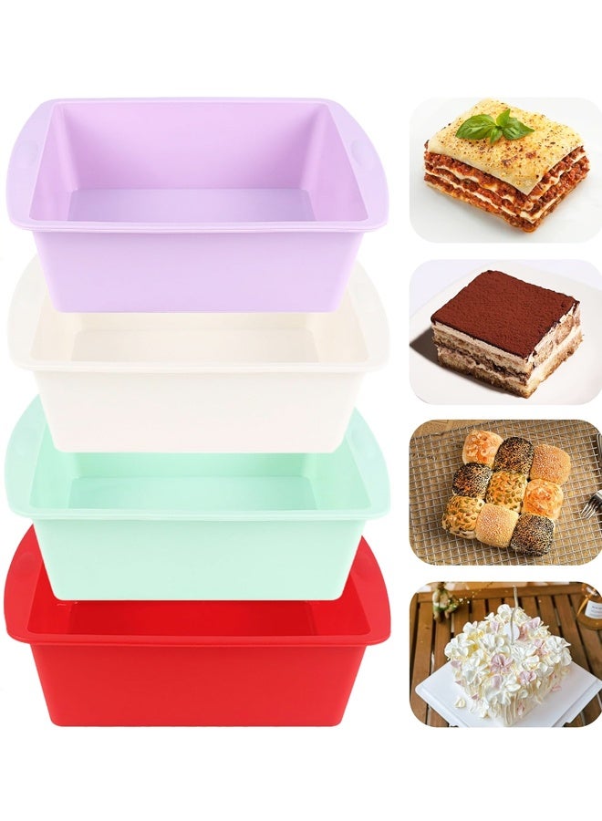 4 Pack Square Cake Pans, Non-stick Silicone Baking Pan, Cake Molds for Brownies, Bread, Lasagna and Cake for Oven, Microwave, Dishwasher - Image 1