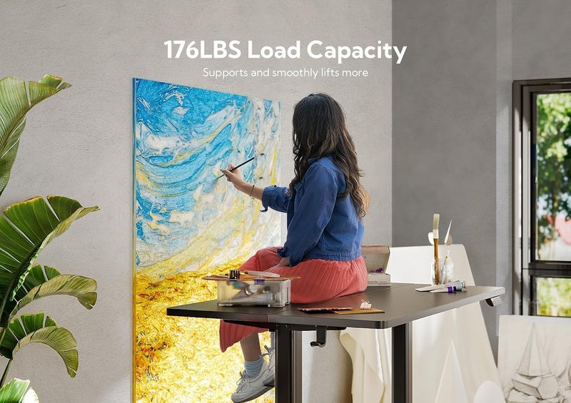 Claiks 1 مكتب واقف كهربائي قابل لتعديل الارتفاع، 40×24 بوصة، مكتب منزلي للجلوس والوقوف مع لوحة توصيل، إطار C سطح أسود - Image 4