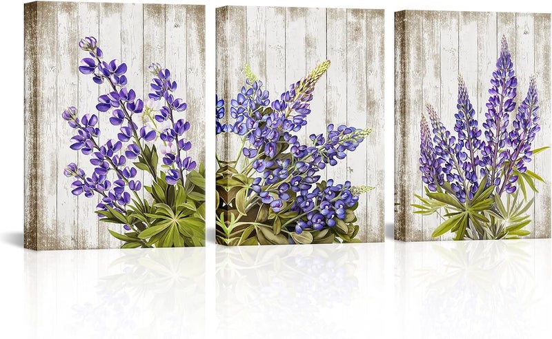 Kalormore Rustic Purple Flowers Canvas Art Set - Image 1