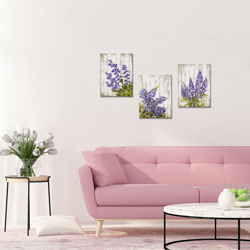 Kalormore Rustic Purple Flowers Canvas Art Set - Image 3