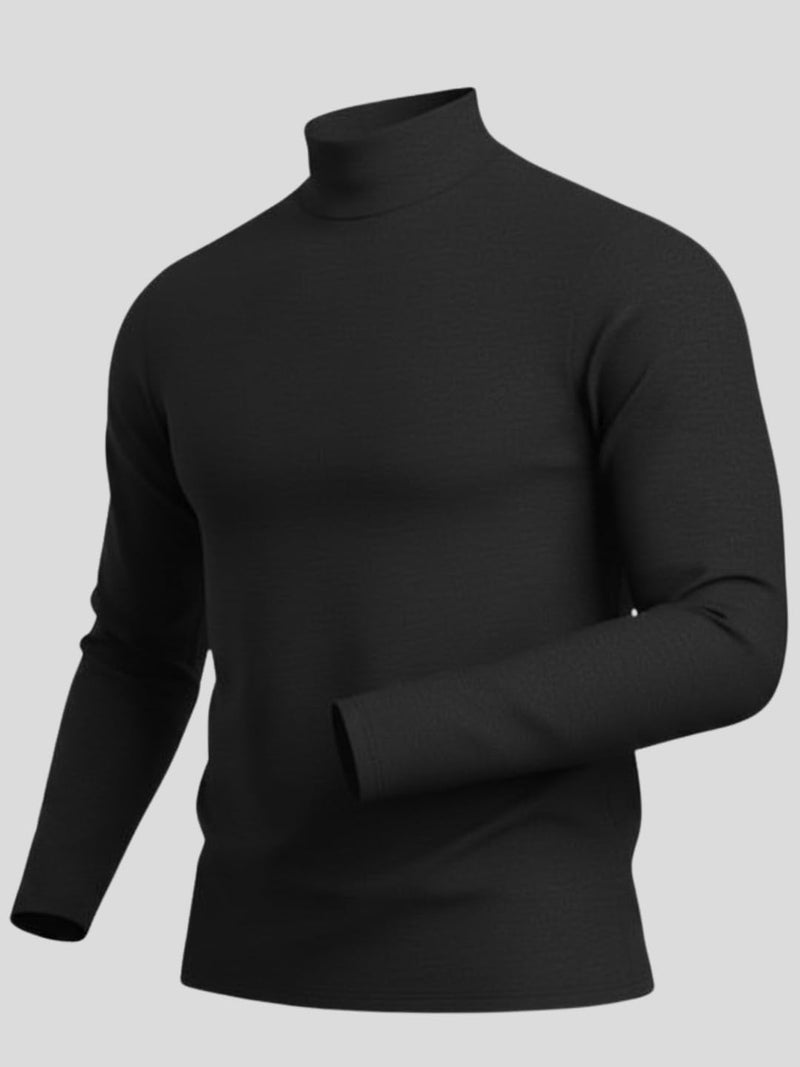 LEOTUDE Men's Regular Fit Turtle Neck Full Sleeve Black T-Shirt (64BLAK_P_Zblack_L) - Image 3