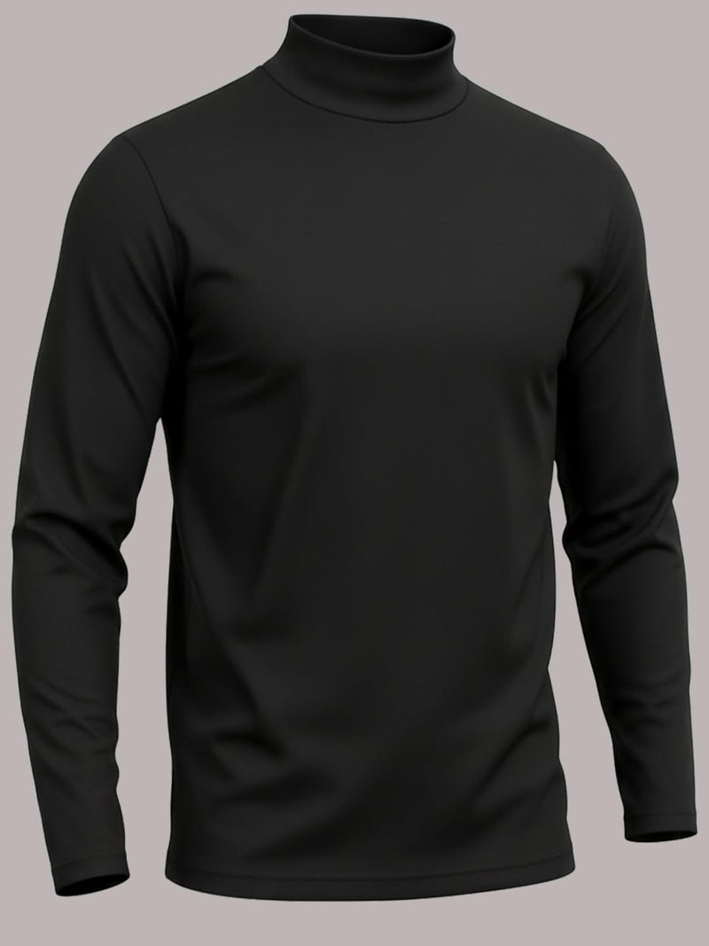 LEOTUDE Men's Regular Fit Turtle Neck Full Sleeve Black T-Shirt (64BLAK_P_Zblack_L) - Image 2