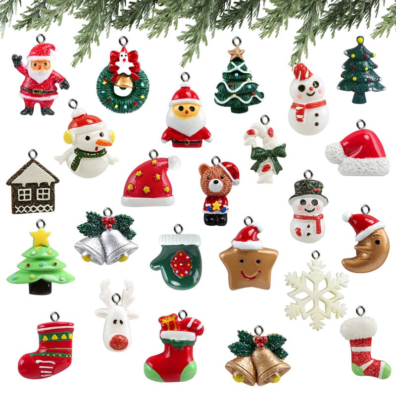 Naler 24PCS Mini Christmas Ornaments Resin Design with Santa Claus Snowman Reindeer and More for Christmas Decoration