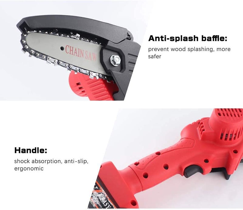 Artnery Mini Cordless Chainsaw Dual Battery (21Vx2), 4inch Cutting Area Wide Heavy Duty, Multipurposing Gardening, Wood Working Tool Like Logging, Cutting, Pruning with (Multicolor) - Image 4