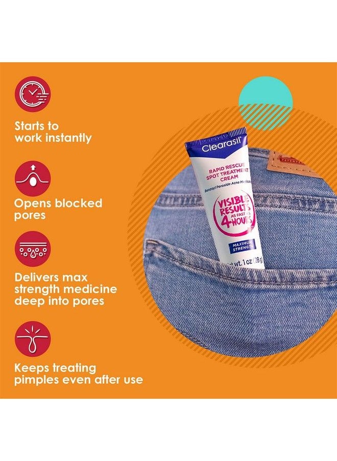Clearasil - Rapid Rescue Spot Treatment Cream With Benzoyl Peroxide Acne Medication For Acne Relief In As Fast As 4 Hours 1 Ounce (Pack Of 3) - Image 1