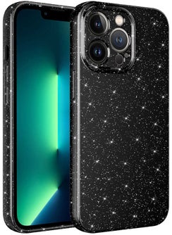 Apple iPhone 13 Pro Max Case Camera Protection Glitter Luxury Cotton Cover - Black