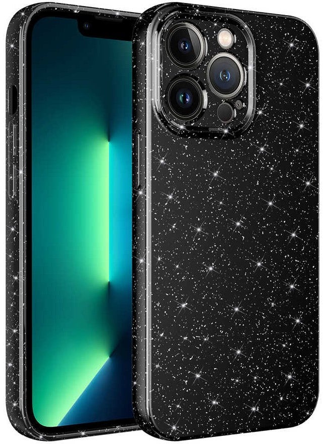 NSM Tech - Apple iPhone 13 Pro Max Case Camera Protection Glitter Luxury Cotton Cover - Black - Image 1