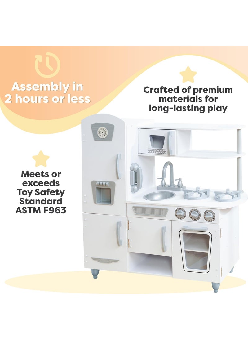 KidKraft KidKraft Vintage Wooden Play Kitchen with Pretend Ice Maker and Play Phone White  - Image 5