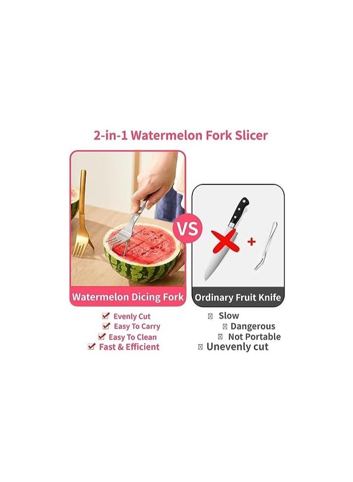 erorex Watermelon Slicer Fork Stainless Steel Cutter - Kids Fascinated Melon Cuber Cutting Tool - Carving and Cutting Utility Knife for Home Fruit Party - Cool Kitchen Gadgets (A) - Image 3