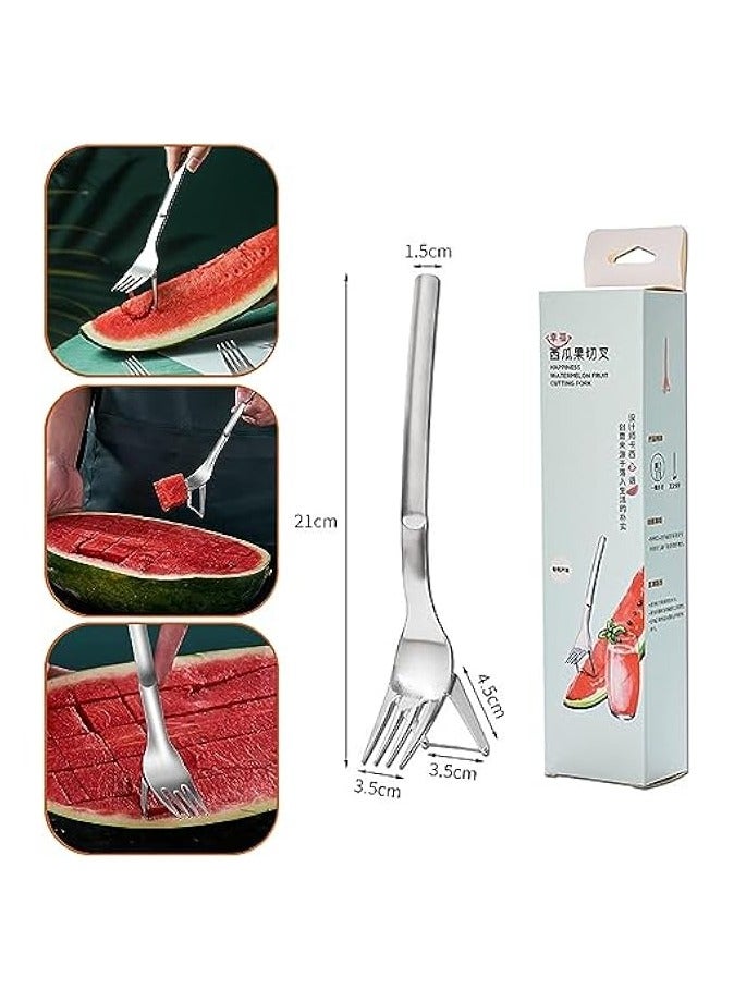 erorex Watermelon Slicer Fork Stainless Steel Cutter - Kids Fascinated Melon Cuber Cutting Tool - Carving and Cutting Utility Knife for Home Fruit Party - Cool Kitchen Gadgets (A) - Image 2