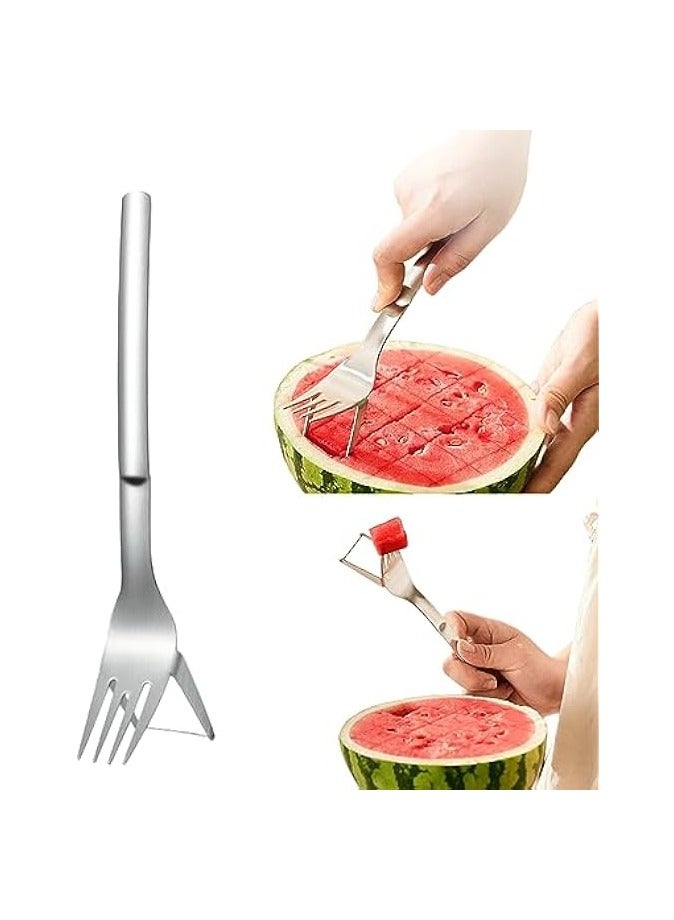 erorex Watermelon Slicer Fork Stainless Steel Cutter - Kids Fascinated Melon Cuber Cutting Tool - Carving and Cutting Utility Knife for Home Fruit Party - Cool Kitchen Gadgets (A) - Image 1