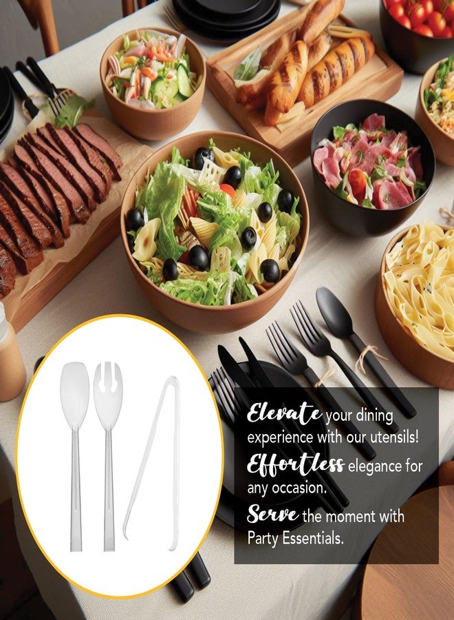 Party Essentials Plastic Party Buffet Serving Utensils Kit, Spoons/Forks/Tongs, 20-Piece, Clear - Image 2