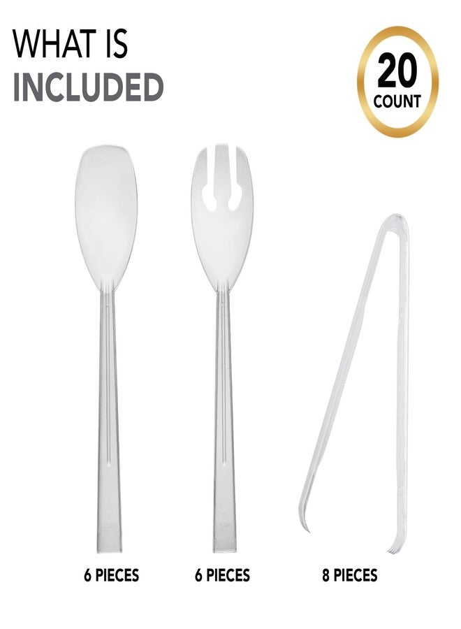 Party Essentials Plastic Party Buffet Serving Utensils Kit, Spoons/Forks/Tongs, 20-Piece, Clear - Image 3