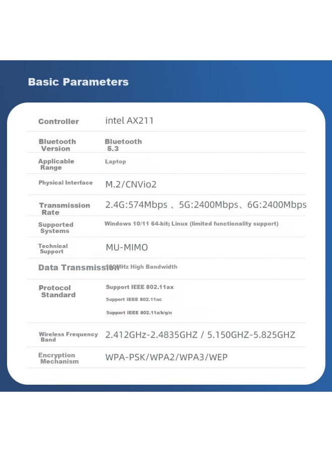 Eb-link Intel Ax211 Chip Laptop Wireless Network Card 5374m M.2 Cnvi2 Interface Wifi 6e Gigabit Tri-band Card Bluetooth 5.3 Computer Built-in Module - Image 1