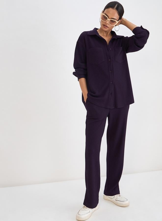 Femmella Women Deep Purple Waffle Knit Button Down Shirt - Image 5