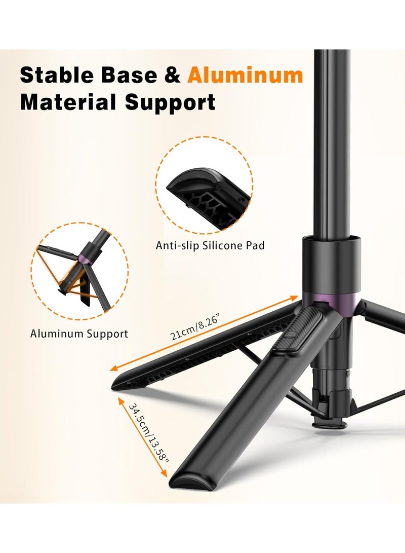 TONEOF 173cm/68“ Magnetic Selfie Stick Tripod, Aluminum Strong Magnetic Phone Holder for Magsafe, 360° Rotatable Travel Phone Camera Tripod Stand with Metal Ring&Rechargeable Remote for iPhone/Android - Image 5