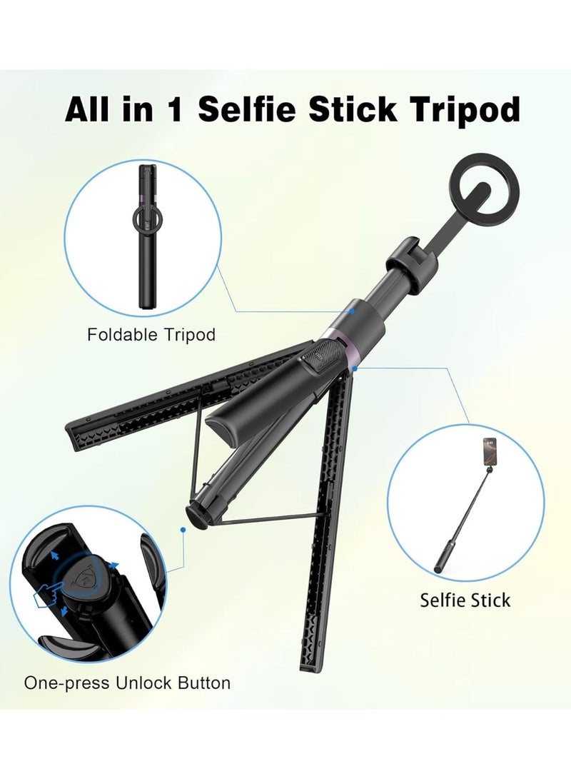 TONEOF 173cm/68“ Magnetic Selfie Stick Tripod, Aluminum Strong Magnetic Phone Holder for Magsafe, 360° Rotatable Travel Phone Camera Tripod Stand with Metal Ring&Rechargeable Remote for iPhone/Android - Image 3