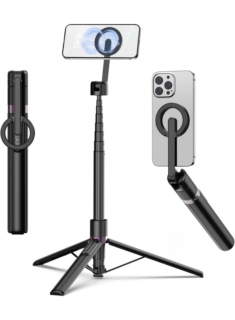 TONEOF 173cm/68“ Magnetic Selfie Stick Tripod, Aluminum Strong Magnetic Phone Holder for Magsafe, 360° Rotatable Travel Phone Camera Tripod Stand with Metal Ring&Rechargeable Remote for iPhone/Android - Image 1