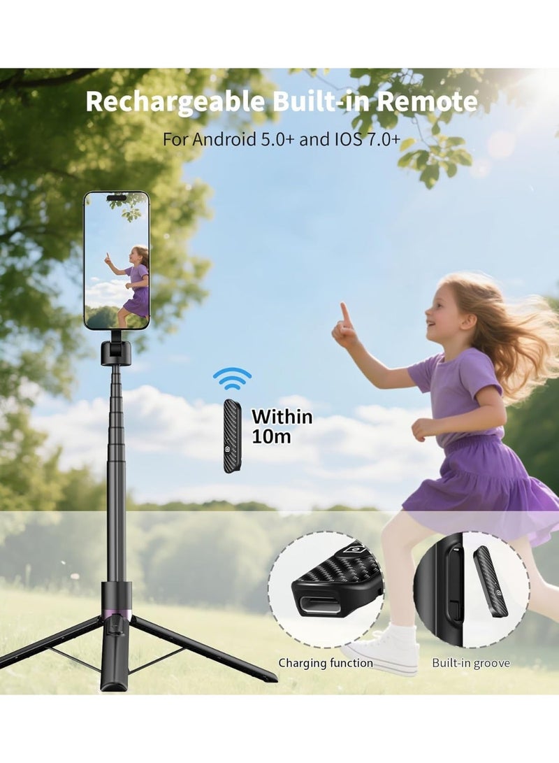 TONEOF 173cm/68“ Magnetic Selfie Stick Tripod, Aluminum Strong Magnetic Phone Holder for Magsafe, 360° Rotatable Travel Phone Camera Tripod Stand with Metal Ring&Rechargeable Remote for iPhone/Android - Image 4