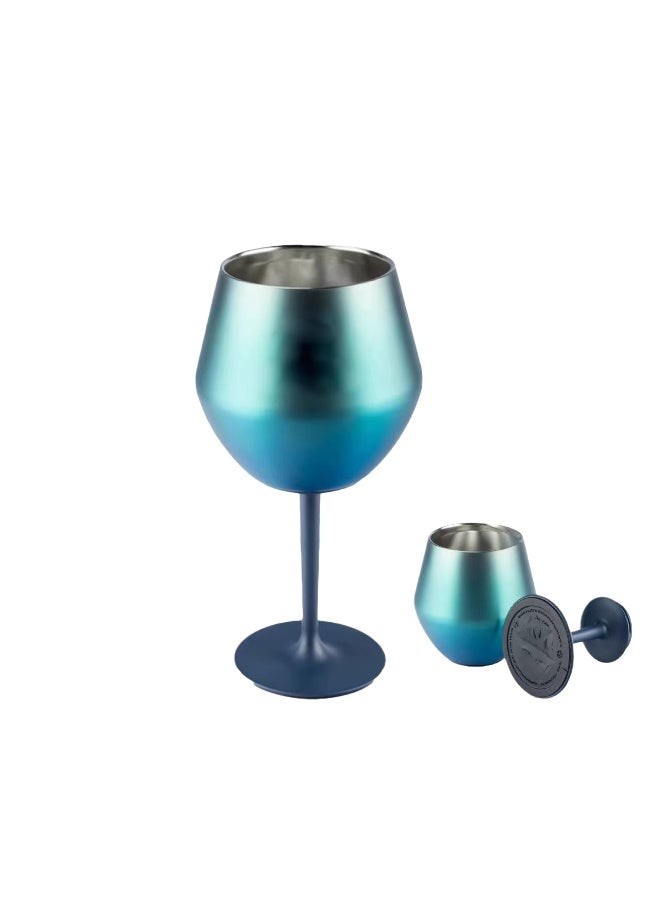 SKT Shiketro 316 Stainless Steel Wine Glass, 380ml, Detachable U-Shaped Stemware, 2-in-1 Cocktail Glass (blue) - Image 2