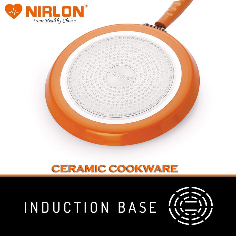 Nirlon NIRLON New 4 Layer Reinforced Ceramic Non-stick Scratch Resistant Coating Tawa, Casserole and Pots set with Induction base & Glass Lid, Metal Spoon Friendly Aluminum Cookware Pans & Pot combo Sets (Tawa, Kadhais, Casserole) Orange Colour  - Image 3