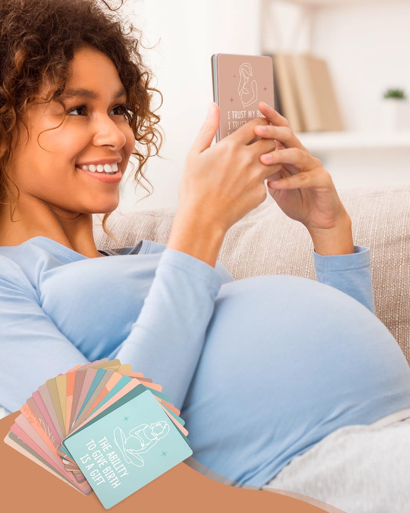 Levfla Pregnancy and Birth Affirmation Cards with Wooden Engraved Labor Comb Production Encouragement Positive Push New Mom Gifts for Women After Birth Boho Style Gender Reveal Neutral Present - Image 4