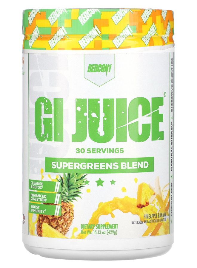REDCON1 GI Juice Supergreens Blend Pineapple Banana 15.13 oz (429 g)