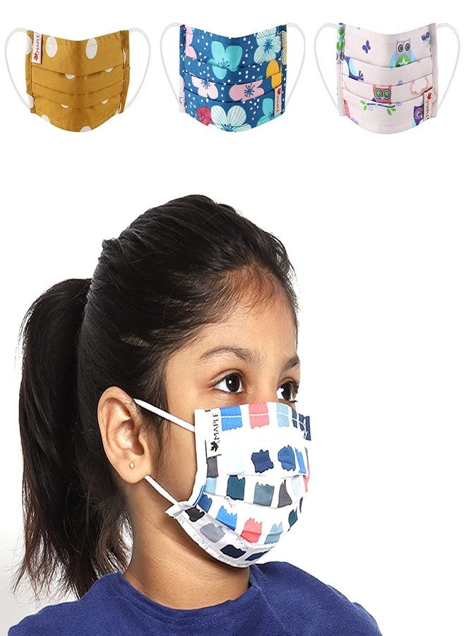 MAPLE MP-111 Kid Mask Reusable And Washable 3 Layer Printed Cotton Face Mask For Kids Boys girls Unisex Anti Pollution Assorted Free Size (8, Kids Age 3-6 Years) - Image 1