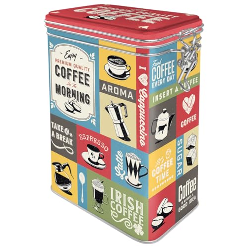 Nostalgic Art Nostalgic-Art Retro coffee tin box, 44 oz, Coffee Collage – Gift idea for coffee fans, metal clip top can, vintage design - Image 1