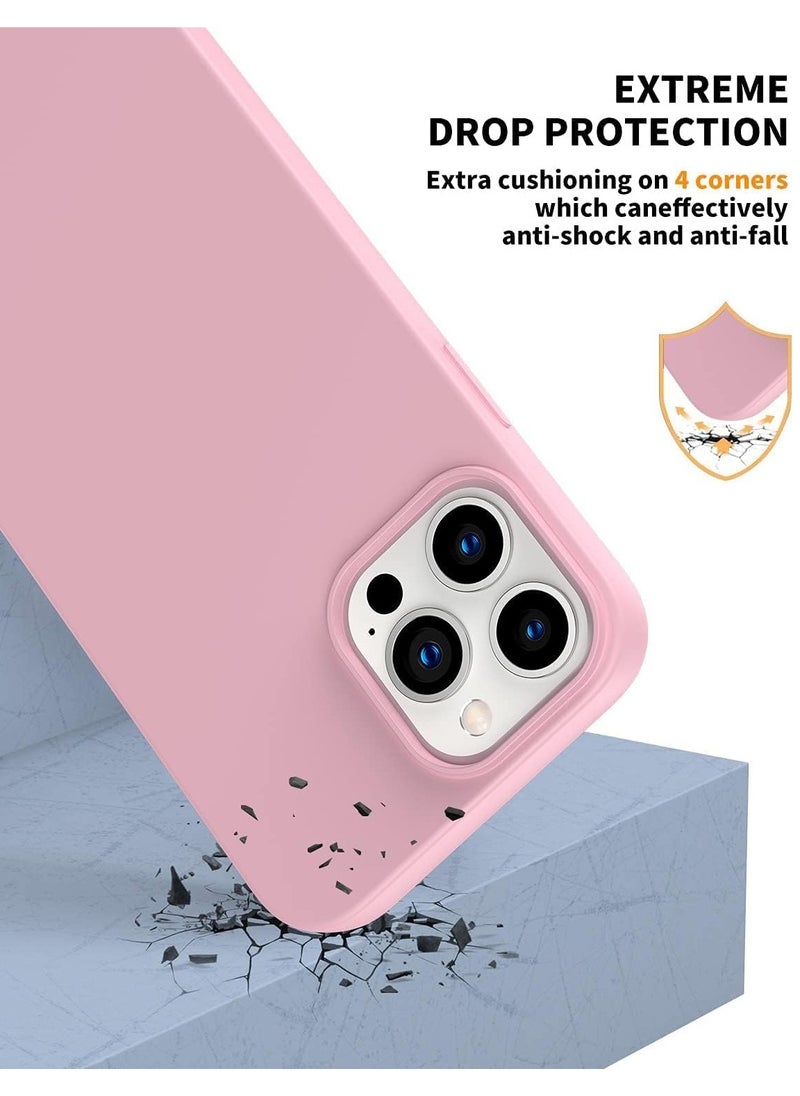 ماركة غير محددة - جراب متوافق مع iPhone 12 Pro Max مقاس 6.7 بوصة، جراب هاتف نحيف من السيليكون السائل مكون من 4 طبقات من المطاط الناعم المقاوم للصدمات مع بطانة من الألياف الدقيقة المضادة للخدش (وردي) - Image 1