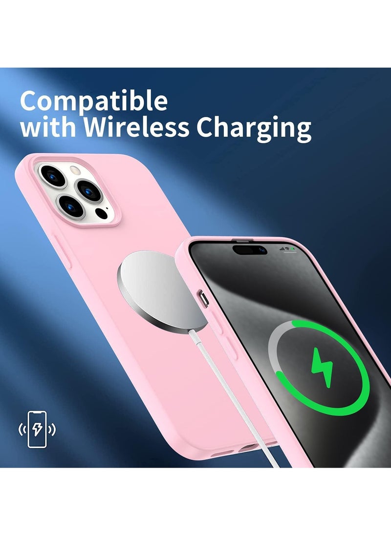 ماركة غير محددة - جراب متوافق مع iPhone 12 Pro Max مقاس 6.7 بوصة، جراب هاتف نحيف من السيليكون السائل مكون من 4 طبقات من المطاط الناعم المقاوم للصدمات مع بطانة من الألياف الدقيقة المضادة للخدش (وردي) - Image 1