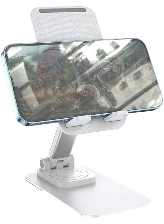 حامل موبايل بلاستيكي قابل للتعديل للموبايلات وأجهزة التابلت (حتى 12 بوصة) حامل قابل للتعديل مع إمكانية الشحن (أبيض) - Image 2