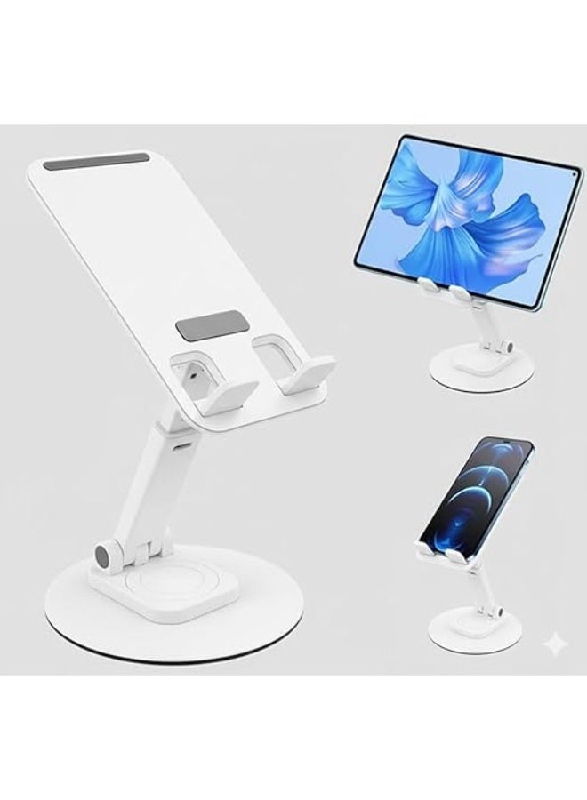 حامل موبايل بلاستيكي قابل للتعديل للموبايلات وأجهزة التابلت (حتى 12 بوصة) حامل قابل للتعديل مع إمكانية الشحن (أبيض) - Image 1