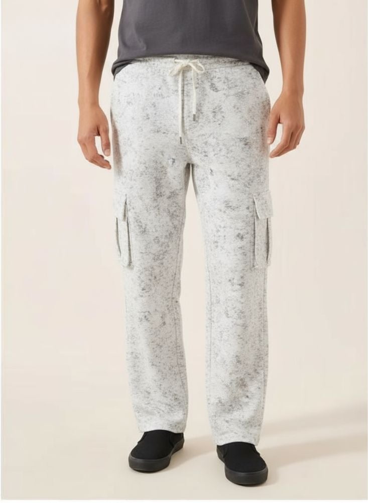 Premium Men’s Cargo Lounge Pants – Soft Drawstring in Marbled Grey with Side Pockets
