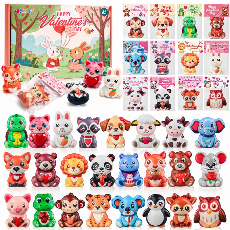 MGparty 24 Pack Valentines Day Gifts for Kids Classroom Cute Animal Mochi Squishies Toys with Valentine Cards Stress Relief Fidget Squeeze Toys for School Classroom Exchange Party Favors Goodie Bag Stuffers - Image 3