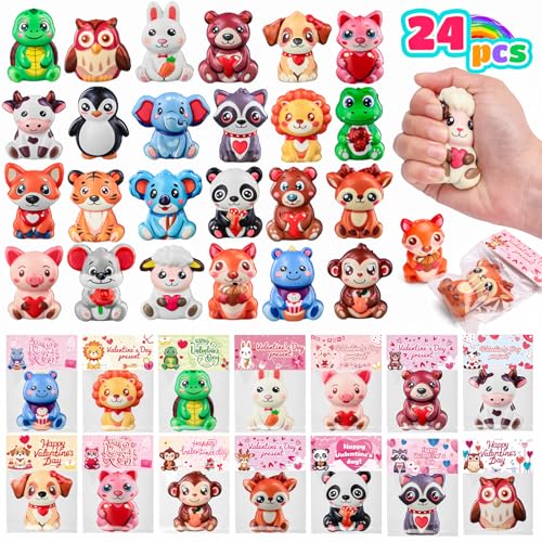 MGparty 24 Pack Valentines Day Gifts for Kids Classroom Cute Animal Mochi Squishies Toys with Valentine Cards Stress Relief Fidget Squeeze Toys for School Classroom Exchange Party Favors Goodie Bag Stuffers - Image 5