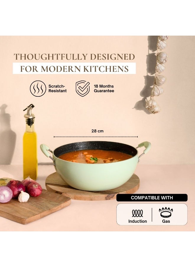 NIRLEP NutriHealth Pro 28cm Induction Deep Kadai with Glass Lid | Silver Ion Coating, Induction Compatible, Metal Spoon Friendly, Heavy Duty Handles With Soft Touch Finish - Image 3