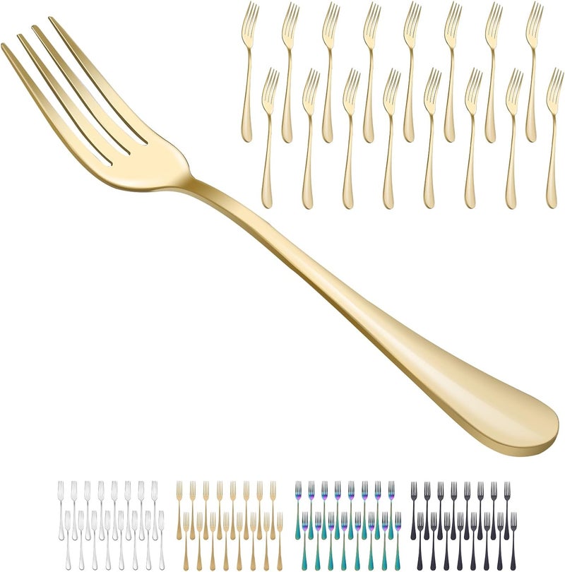 ITITT 16 Piece Gold Dinner Forks Set 8 Inch FoodGrade Stainless Steel Silverware Forks Cutlery Forks for Home Kitchen or Restaurant Mirror Polished Dishwasher Safe Gold - Image 1