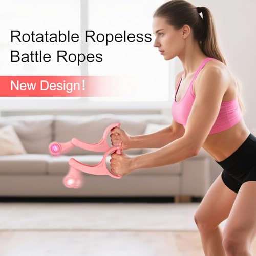 Vicamy Ropeless Battle Ropes for Home Gym,A Pair, No Anchor Small Space Friendly, Quiet Tangle-Free, Full-Body HIIT Strength Aerobic Training Men & Women,Rotational Design(Pink) - Image 5