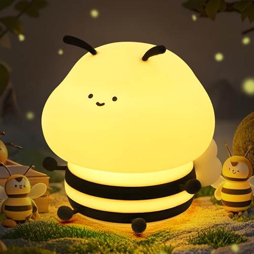 OkiyiD هدايا أوكيدي د Bee، ضوء الليل اللطيف على شكل نحلة، مصباح سيليكون للحضانة مع وظيفة التعتيم والتوقيت، 9 تأثيرات إضاءة، أضواء ديكور الغرفة اللطيفة - Image 1